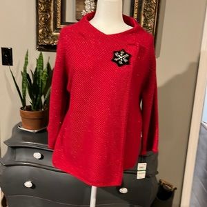 NWT JM Collection Women’s Front Brooch Sweater Blazer Red Size Large